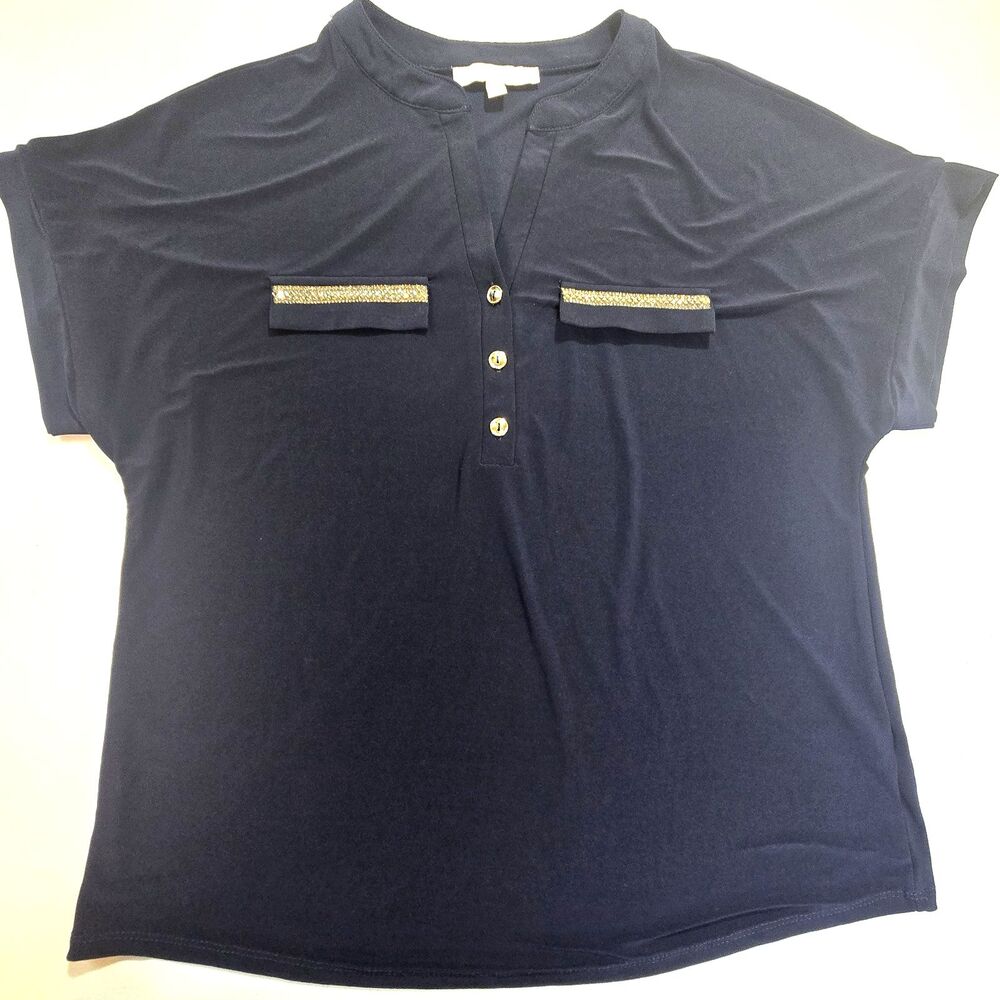 Ivy Ridge Shirt Womens Medium Blue Shirt Rhinestone Embellished faux Pockets